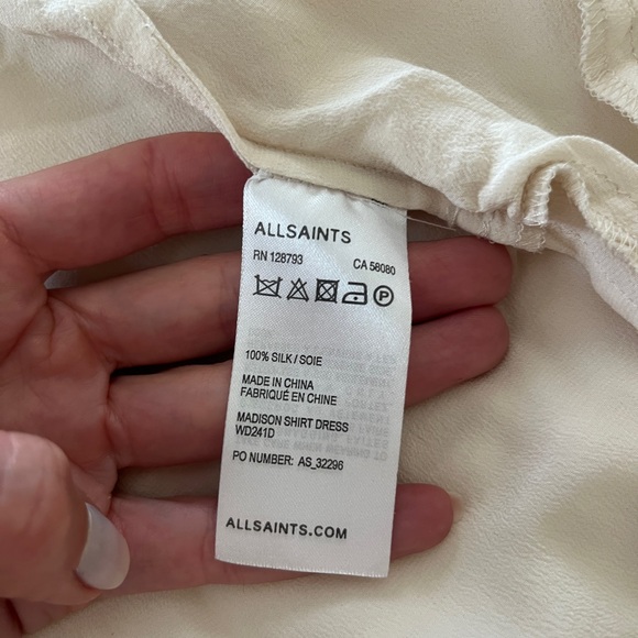 All Saints Madison Ivory Silk Cream Shirt Dress Size 8 - Picture 8 of 12